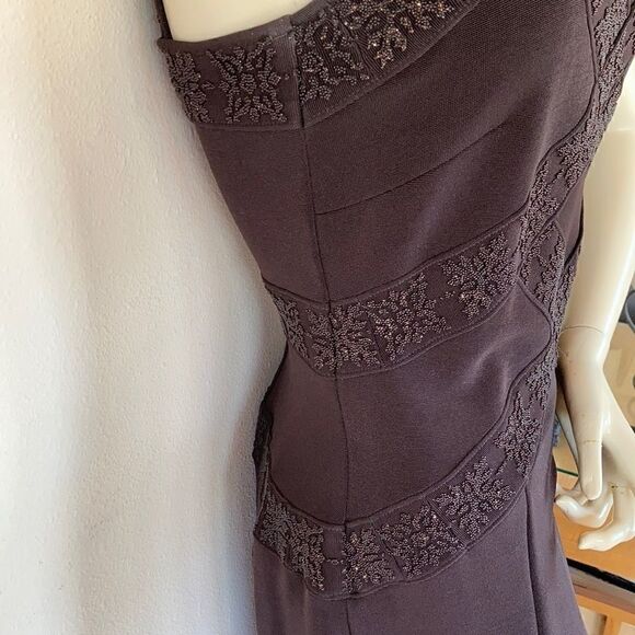 CACHE Stretch sleeveless cut out mesh maxi evening dress beaded comfy brown 8 - Picture 6 of 16